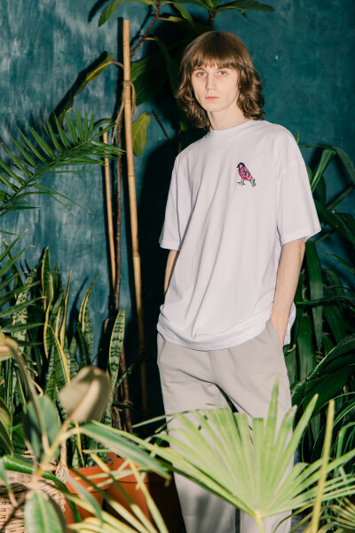 Oversized T-shirt Rose Bird x Nataliya Silver in White