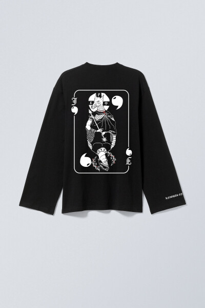Oversized Long Sleeve T-shirt х steve_coccodrillo Cynocephaly in Black