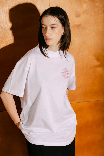 Oversized t-shirt ARSC with pink logo 7х7сm in white