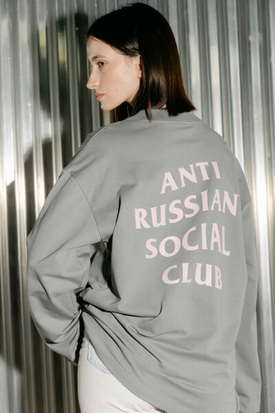 Oversized Long Sleeve T-shirt ARSC with Pastel Pink Logo 30x30cm in Gray