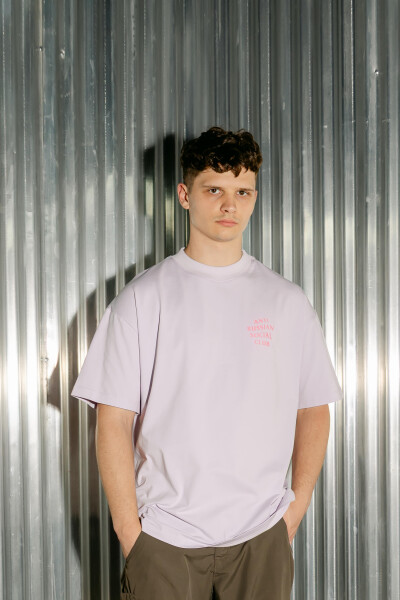 Oversized T-Shirt ARSC With Pink Logo 7х7сm in Light Lilac