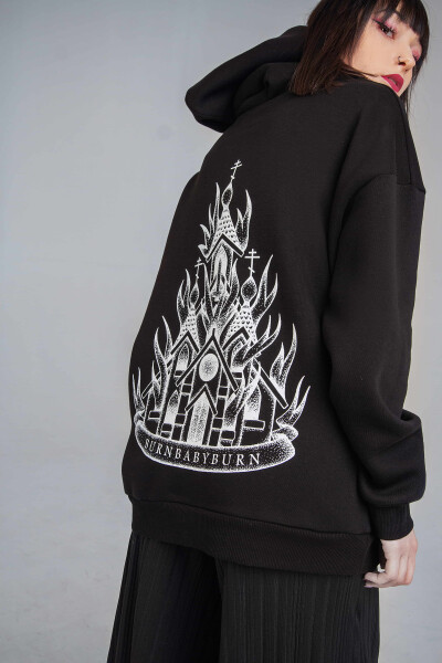 Oversized Hoodie Burnbabyburn in Black