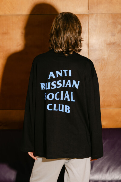 Oversized Long Sleeve T-shirt ARSC with Blue Logo 30x30cm in Black