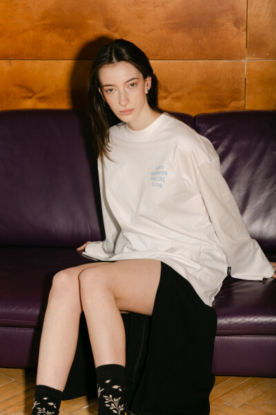 Oversized Long Sleeve T-shirt ARSC with Blue Logo 7x7cm in White