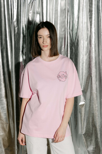 Oversized T-shirt Purr Mini Hearts 9x9cm х kotastiia in Light Pink