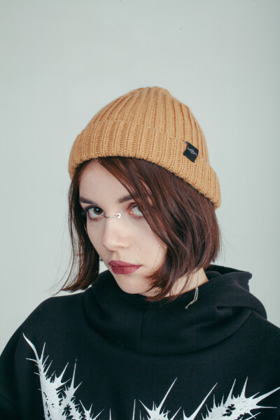 Coarse Knitted Beanie Fisherman in Camel
