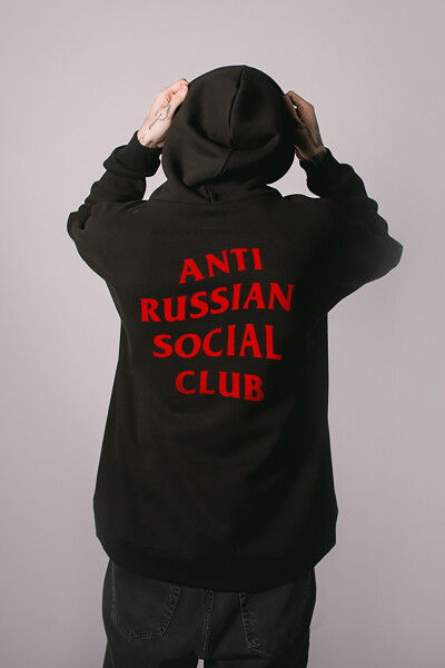 Superoversized hoodie ARSC with red logo 30х30cm in black