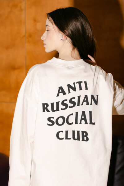 Oversized Long Sleeve T-shirt ARSC with Black Logo 30x30cm in White