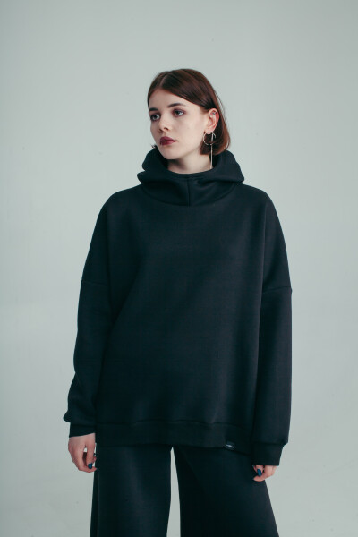 Basic Superoversized Hoodie Cult Without Fleece in Black