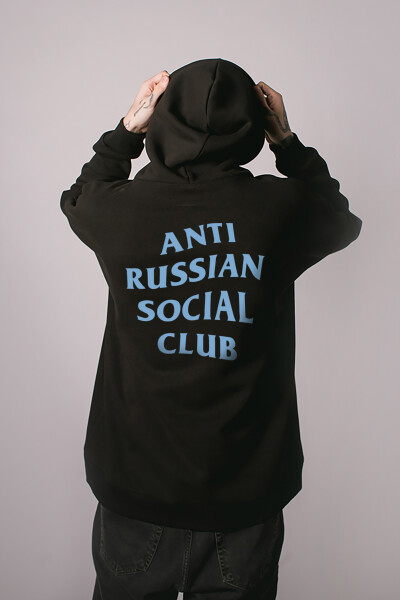 Superoversized hoodie ARSC with blue logo 30х30cm in black