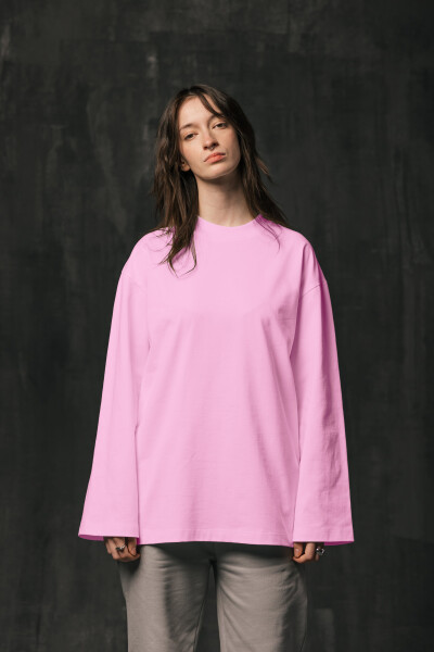 Basic Oversized Long Sleeve T-shirt Spirit Rude in Light Pink