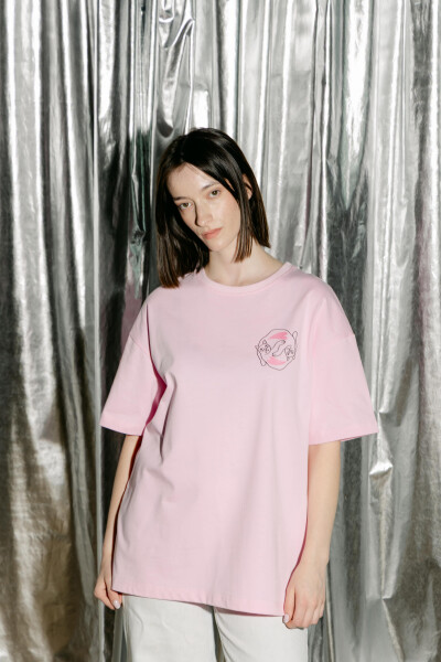 Oversized T-shirt Purr Heart 9x9cm х kotastiia in Light Pink