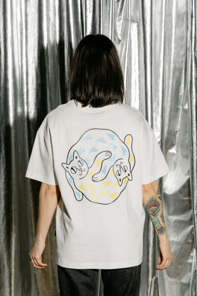 Oversized T-shirt Purr Mini Hearts UA х kotastiia in Ivory