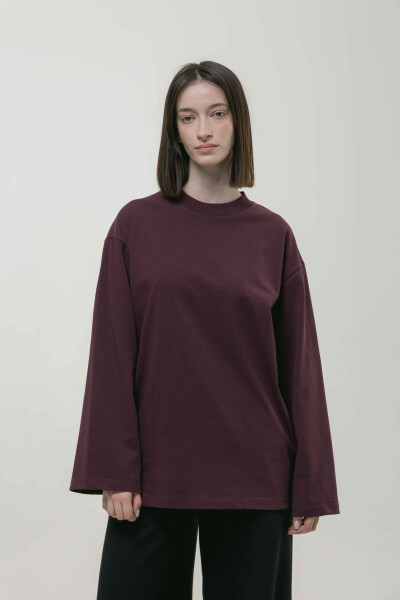 Basic Oversized Long Sleeve T-shirt Spirit Rude in Marsala